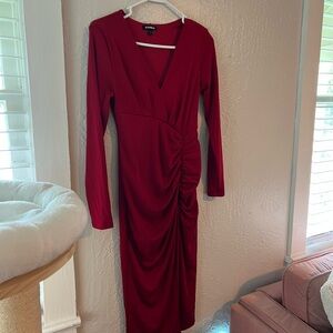 Express Red V-Neck Long Sleeve Bodycon Dress